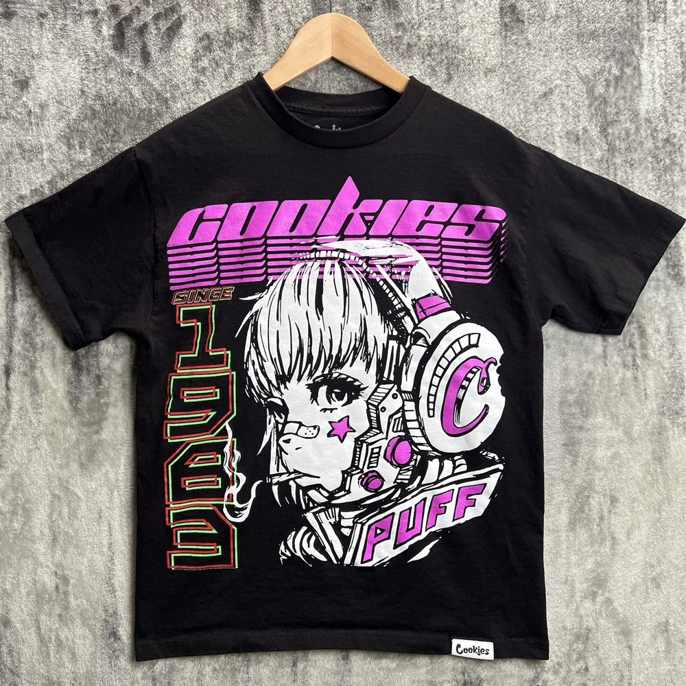 Cookies 420 Cannabis Puff T-Shirt Size Medium Black Anime